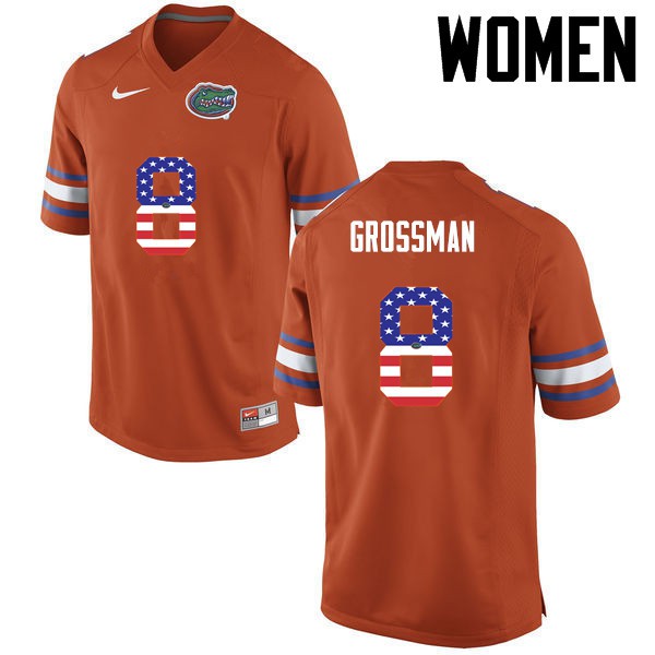 Florida Gators Women #8 Rex Grossman College Football USA Flag Fashion Orange